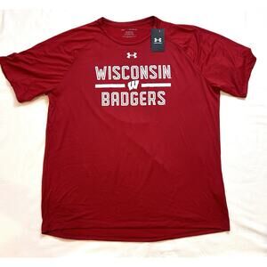 Wisconsin Badgers Under Armour HeatGear Tech Tee Shirt Mens 3XL Red Short Sleeve